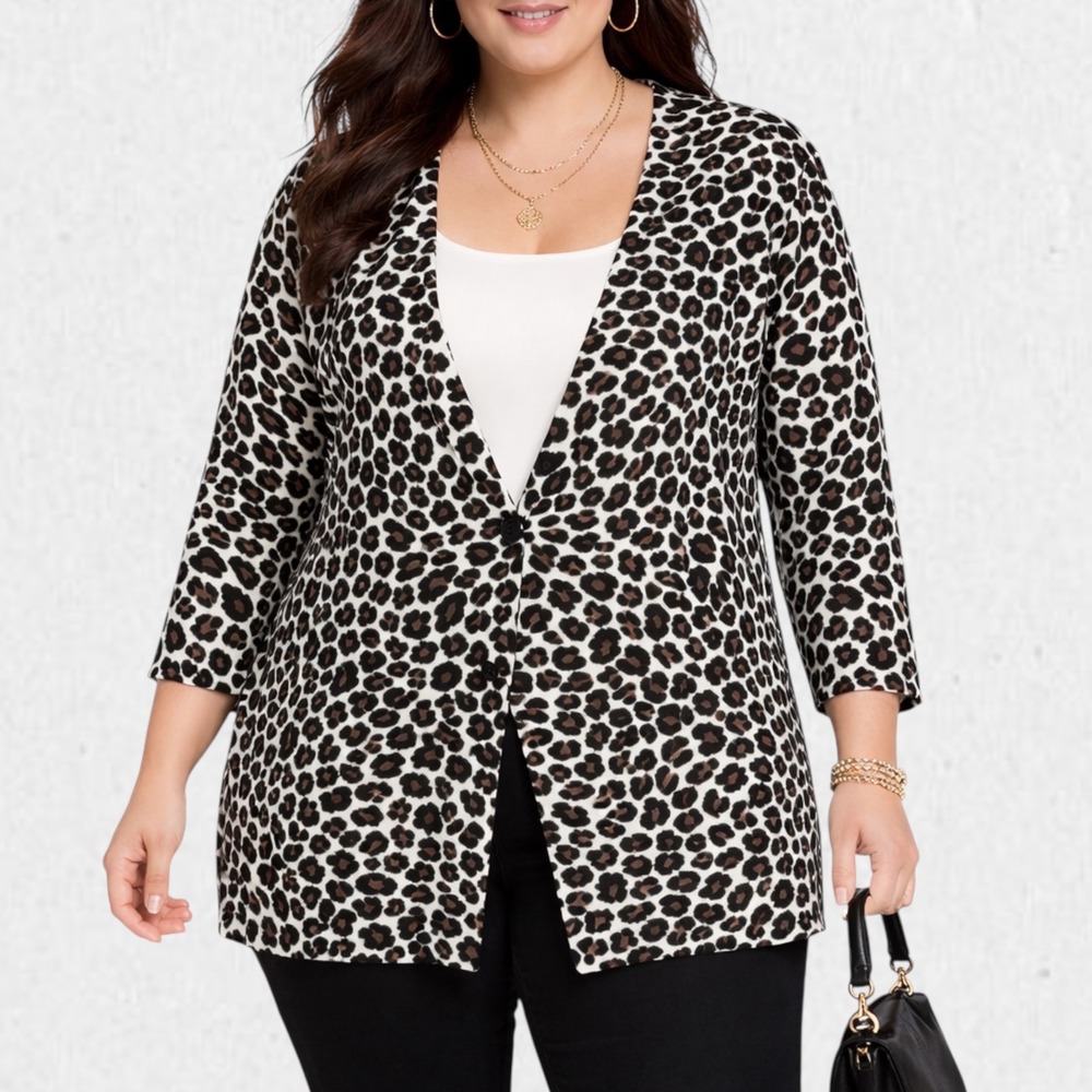 Leopard Print Cardigan Sweater V-Neck Plus Size‎ 26/28W Lightweight